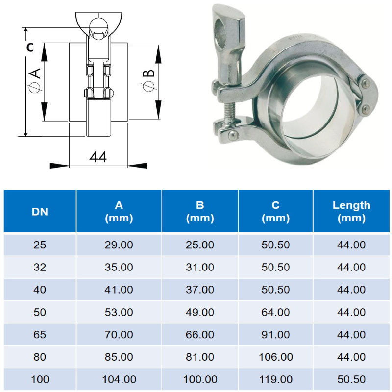 Hygienic Clamp Set ; Complete Clamp Set ; DIN11851-2 ; SS304/304L/EPDM ; Sodime