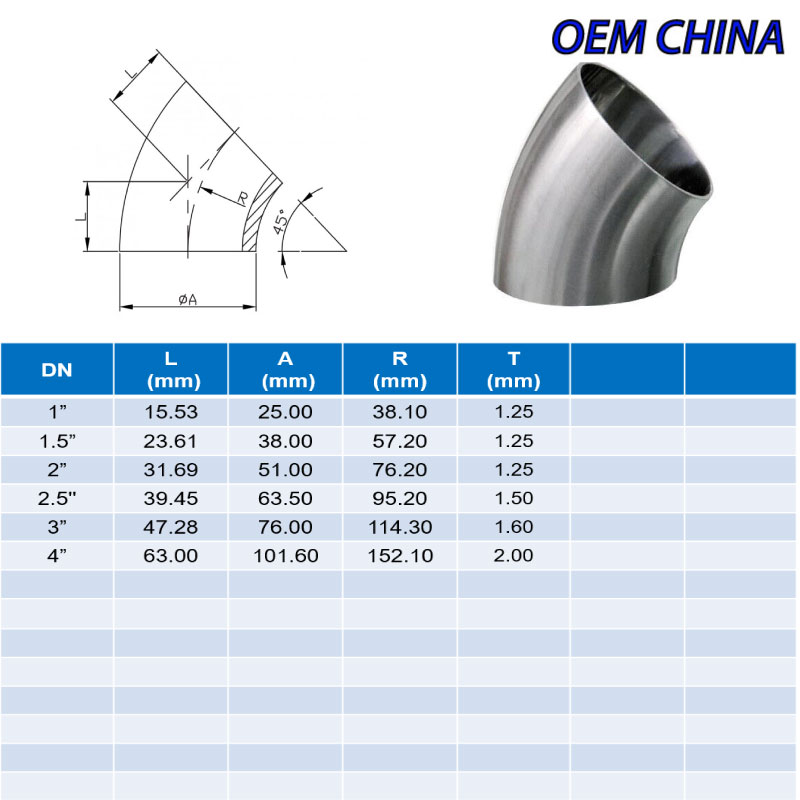 Elbow 45° Weld Ends ; SMS ; SS316/316L ; OEM-China