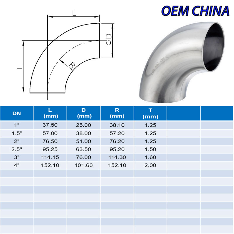 Elbow 90° Weld Ends ; SMS ; SS304/304L ; OEM-China