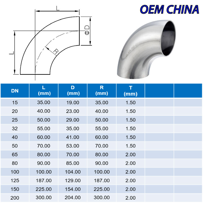Elbow 90° Weld Ends ; DIN11852-2 ; SS304/304L ; OEM-China