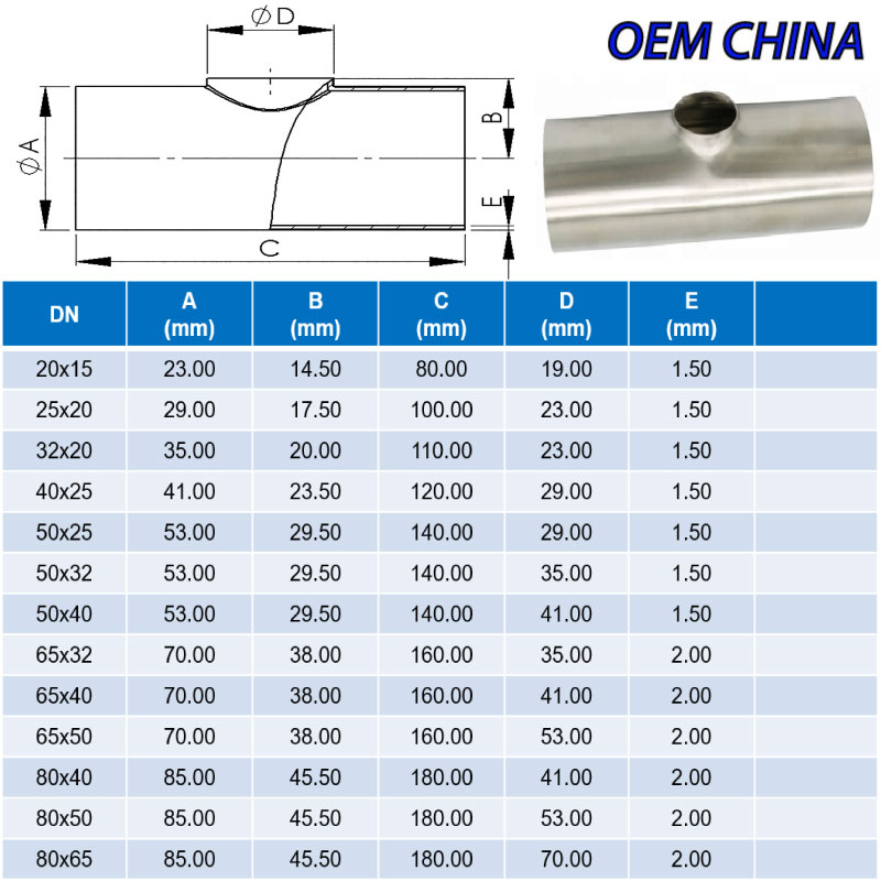 Reducing Tee Weld Ends ; DIN11852-2 ; SS304/304L ; OEM-China