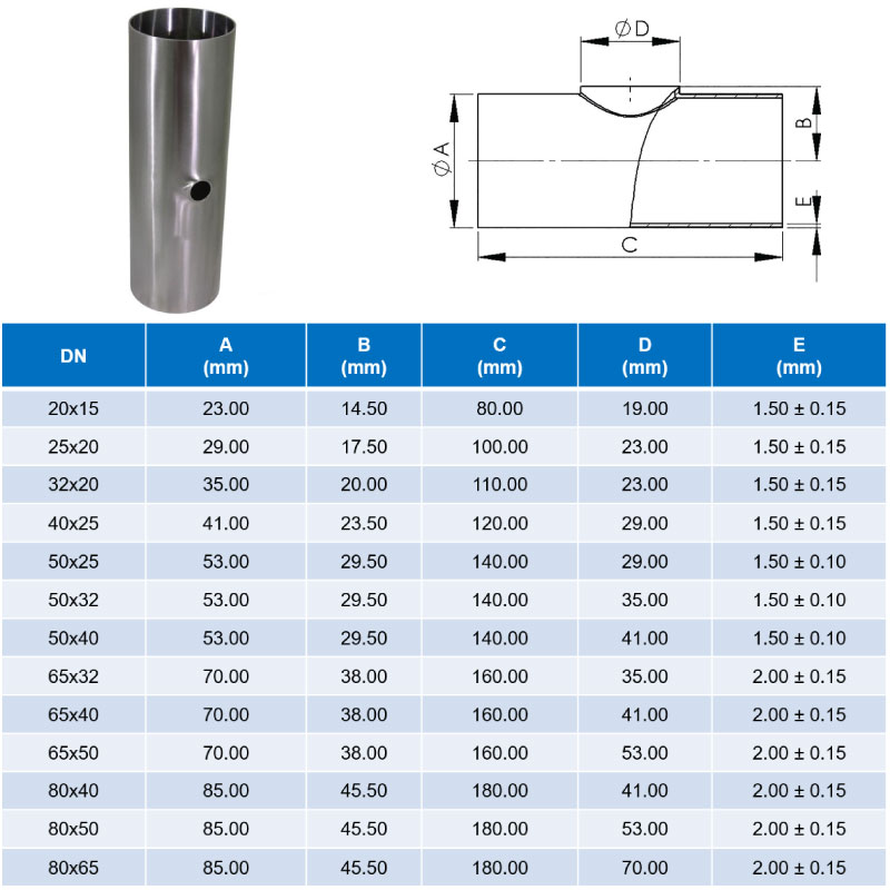 Reducing Tee Weld Ends ; DIN11852-2 ; SS316/316L ; Sodime