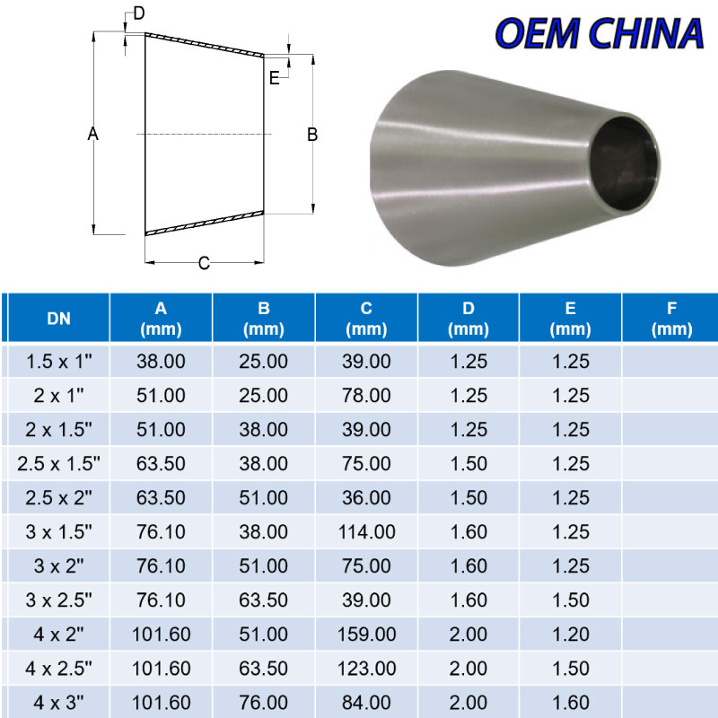 Concentric Reducer Weld Ends ; SMS ; SS316/316L ; OEM-China