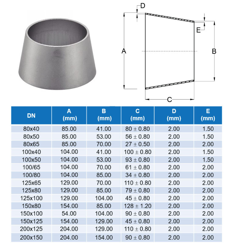 Concentric Reducer Weld Ends ; DIN11852-2 ; SS316/316L ; Sodime