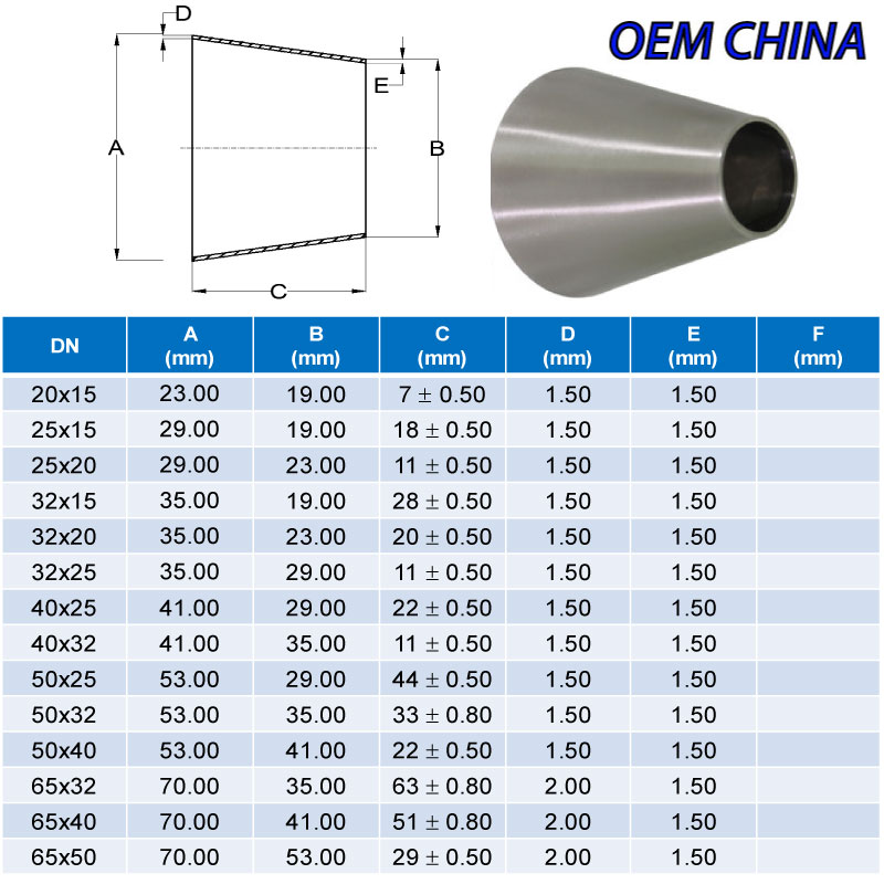Concentric Reducer Weld Ends ; DIN11852-2 ; SS304/304L ; OEM-China