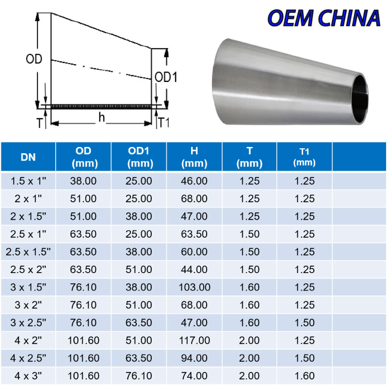 Eccentric Reducer Weld Ends ; SMS ; SS316/316L ; OEM-China