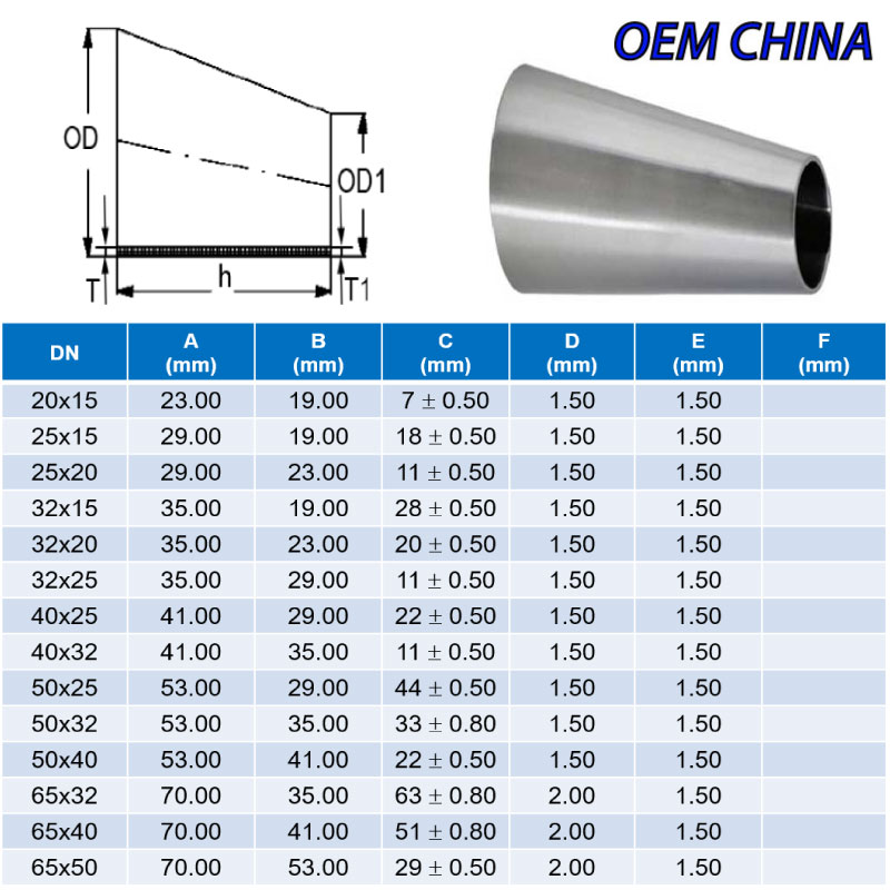 Eccentric Reducer Weld Ends ; DIN11852-2 ; SS304/304L ; OEM-China