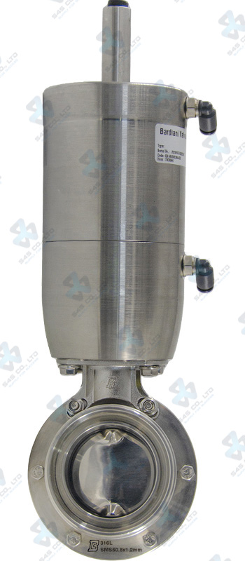 Van bướm vi sinh Đóng mở khí nén ; ZVF ; Mach83 tác động kép ; Inox 316L/EPDM ; DIN11864-1 ; DN10 (OD17.2x1.6mm) ; Nối rắc co ; Bardiani