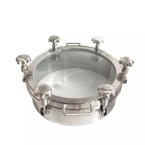 Hygienic manhole ; Round glass ; P 0-3bar ; SS316L/Borosilicate/EPDM ; DN300 Neck 100mm ; China