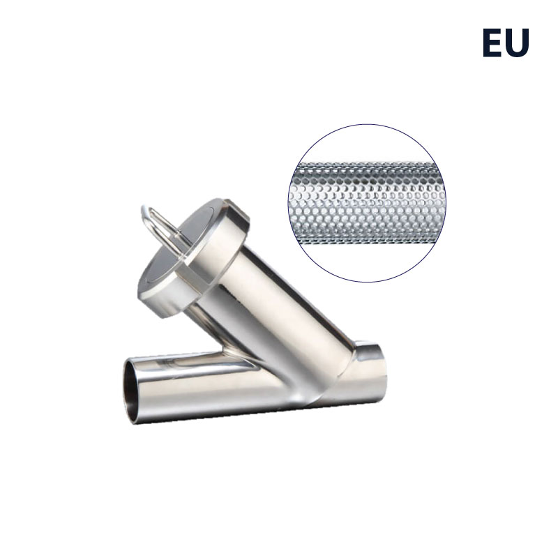 Lọc vi sinh ; Thân Y 45o ; Inox 316L ; DIN11851-2 ; Lỗ lọc 500micron ; DN40 ; Nối hàn ; châu Âu