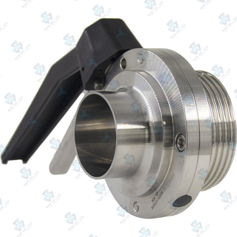 Van bướm vi sinh Đóng mở tay ; Tay K10 2 vị trí ; Inox 304/EPDM ; DIN11851-1 ; DN40 (OD40mm) ; Nối hàn-rắc co ; Sodime