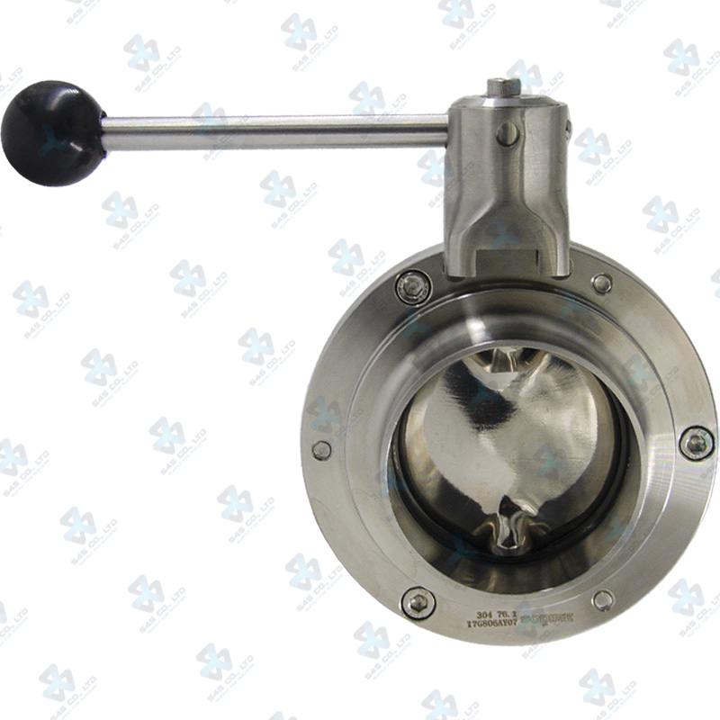 Van bướm vi sinh Đóng mở tay ; Tay K5 2 vị trí ; Inox 304/VITON ; SMS ; 3Inch (OD76.1mm) ; Nối hàn ; Sodime