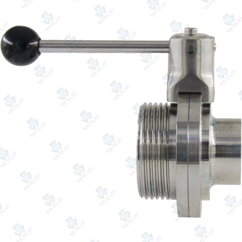 Van bướm vi sinh Đóng mở tay ; Tay K5 2 vị trí ; Inox 304/VITON ; SMS ; 2.5Inch (OD63.5mm) ; Nối hàn-rắc co ; Sodime