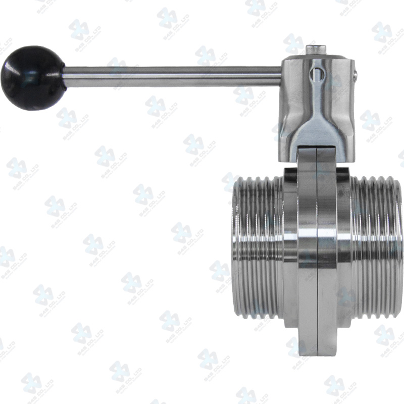 Van bướm vi sinh Đóng mở tay ; Tay K5 2 vị trí ; Inox 304/EPDM ; SMS ; 1Inch (OD25mm) ; Nối rắc co ; Sodime