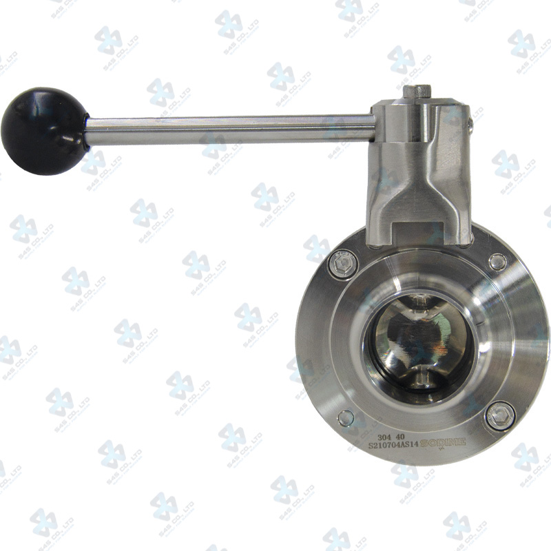 Van bướm vi sinh Đóng mở tay ; Tay K5 2 vị trí ; Inox 304/VITON ; DIN11851-1 ; DN40 (OD40mm) ; Nối hàn ; Sodime