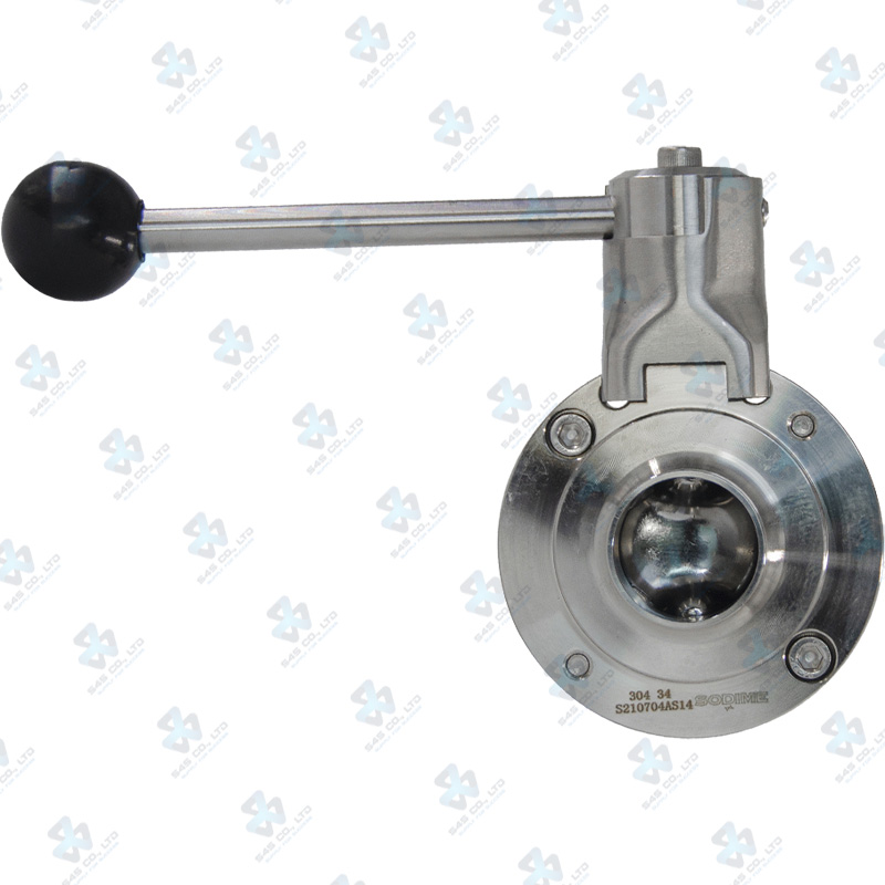 Van bướm vi sinh Đóng mở tay ; Tay K5 2 vị trí ; Inox 304/VITON ; DIN11851-1 ; DN32 (OD34mm) ; Nối hàn-rắc co ; Sodime