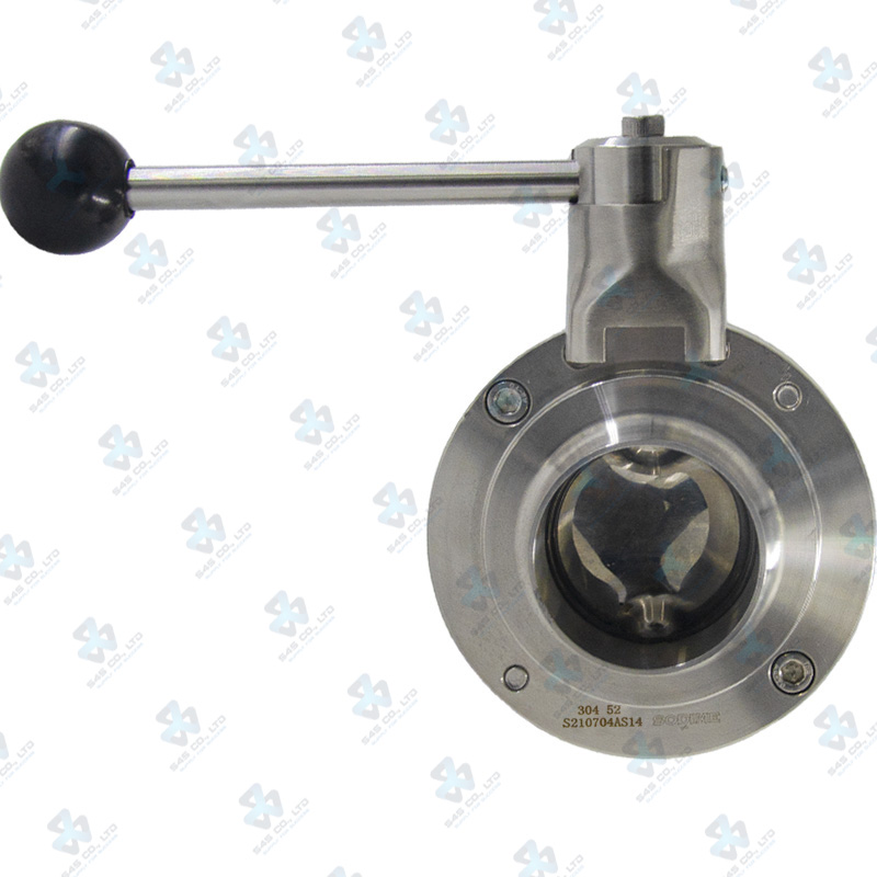 Van bướm vi sinh Đóng mở tay ; Tay K5 2 vị trí ; Inox 304/VITON ; DIN11851-1 ; DN50 (OD52mm) ; Nối hàn-rắc co ; Sodime