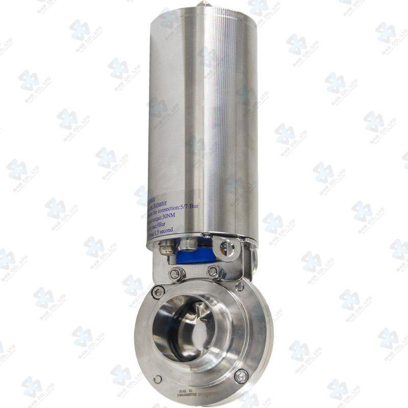 Van bướm vi sinh Đóng mở khí nén ; K104 lò xo tự hồi thường đóng/ thường mở ; Inox 304/EPDM ; SMS ; 4Inch (OD101.6mm) ; Nối hàn ; Sodime