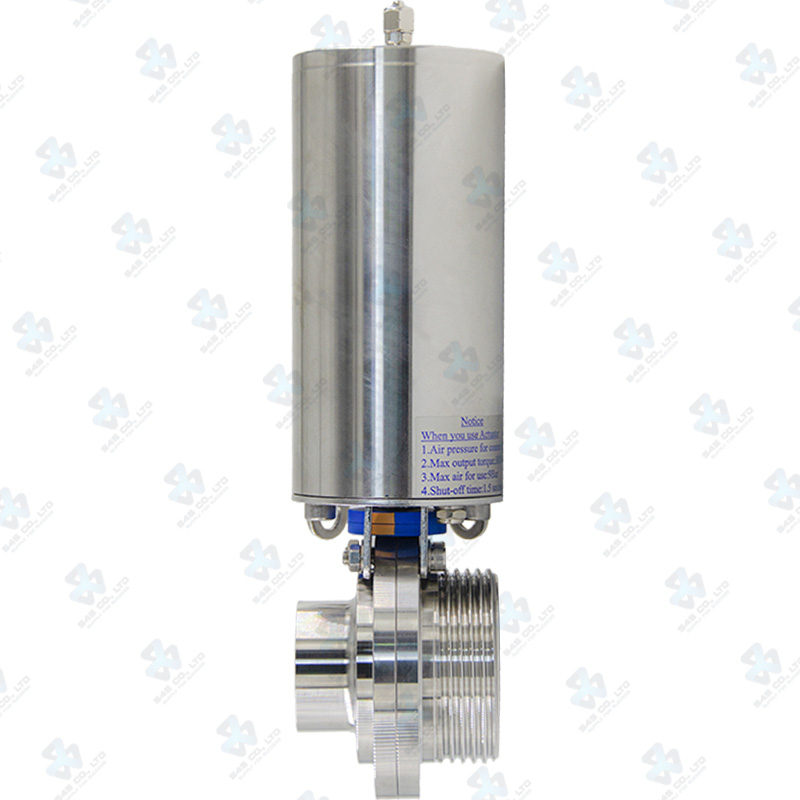 Van bướm vi sinh Đóng mở khí nén ; K3 lò xo tự hồi thường đóng/ thường mở ; Inox 304/EPDM ; SMS ; 3Inch (OD76.1mm) ; Nối hàn-rắc co ; Sodime