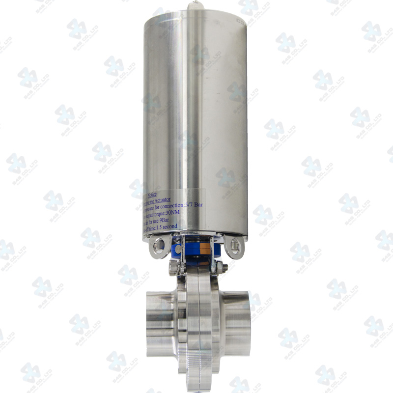 Van bướm vi sinh Đóng mở khí nén ; K3 lò xo tự hồi thường đóng/ thường mở ; Inox 304/EPDM ; SMS ; 1.5Inch (OD38mm) ; Nối rắc co ; Sodime