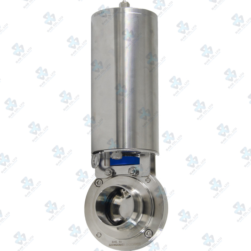 Van bướm vi sinh Đóng mở khí nén ; K3 lò xo tự hồi thường đóng/ thường mở ; Inox 316L/VITON ; SMS ; 2Inch (OD51mm) ; Nối rắc co ; Sodime