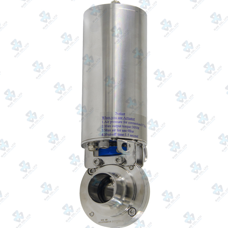 Van bướm vi sinh Đóng mở khí nén ; K3 lò xo tự hồi thường đóng/ thường mở ; Inox 304/VITON ; DIN11851-1 ; DN40 (OD40mm) ; Nối hàn ; Sodime