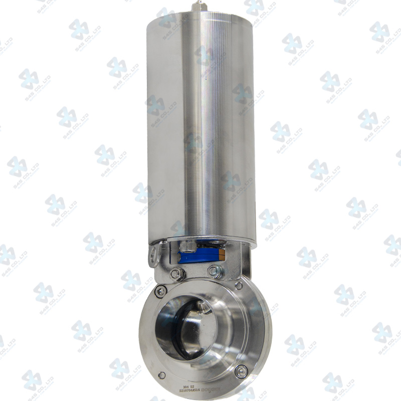 Van bướm vi sinh Đóng mở khí nén ; K3 lò xo tự hồi thường đóng/ thường mở ; Inox 304/VITON ; DIN11851-1 ; DN50 (OD52mm) ; Nối hàn-rắc co ; Sodime