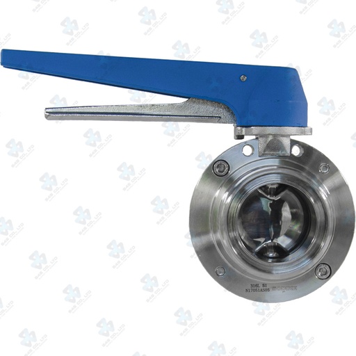 [7020546] Van bướm vi sinh Đóng mở tay ; Tay K204 13 vị trí ; Inox 304/VITON ; SMS ; 4Inch (OD101.6mm) ; Nối rắc co ; Sodime