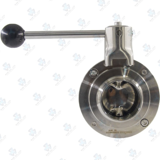 [7000438] Van bướm vi sinh Đóng mở tay ; Tay K54 2 vị trí ; Inox 304/EPDM ; SMS ; 4Inch (OD101.6mm) ; Nối hàn ; Sodime