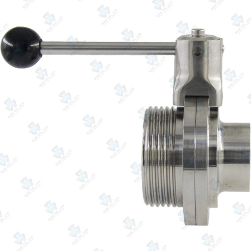 [7020889] Van bướm vi sinh Đóng mở tay ; Tay K5 2 vị trí ; Inox 304/VITON ; SMS ; 1Inch (OD25mm) ; Nối hàn-rắc co ; Sodime